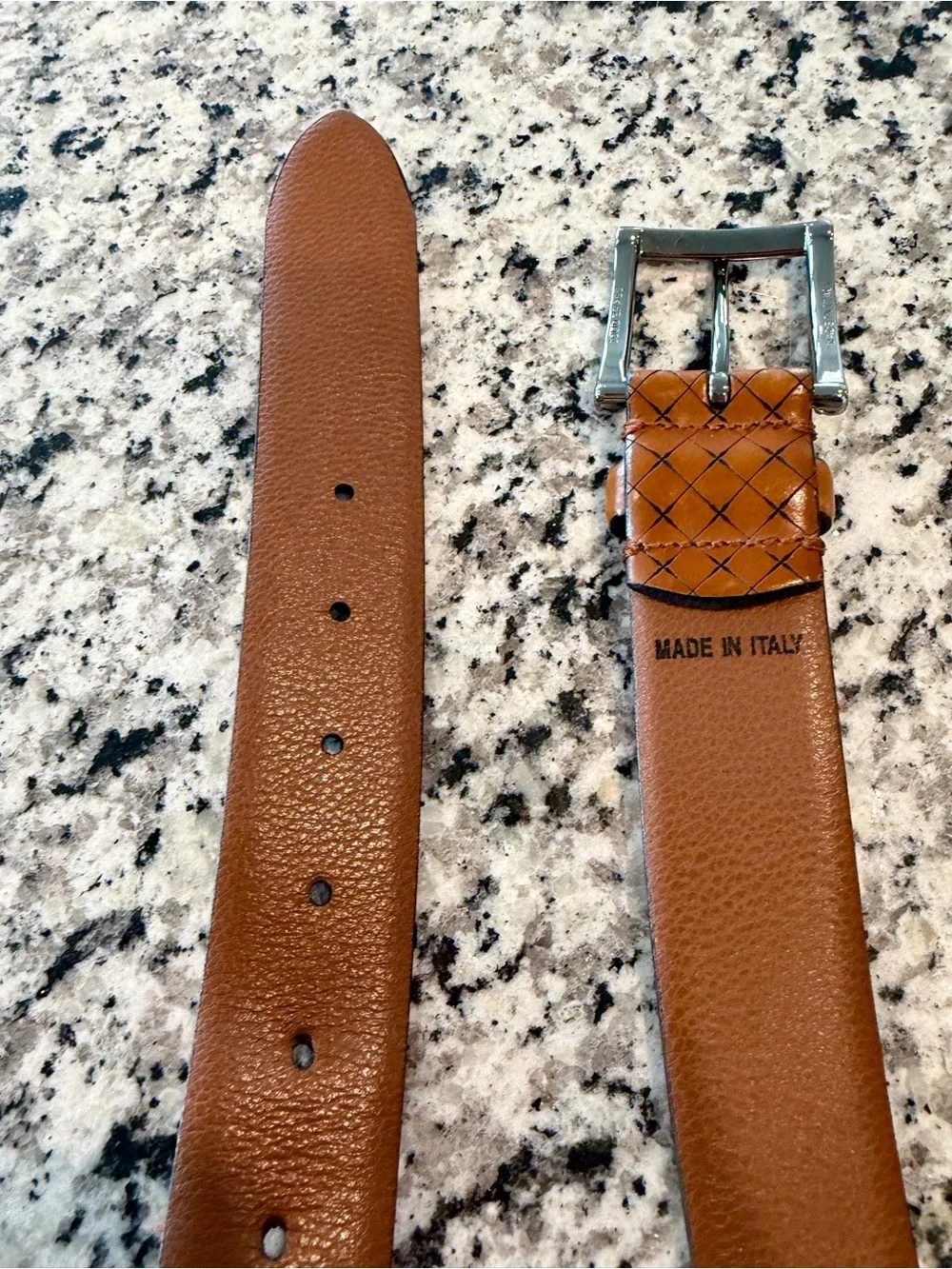 Allen Edmonds Brown Italian Leather Houndstooth Belt 44 Made In Italy Mens NWOT